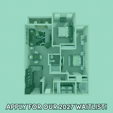 Floor plan for 2 beds, 2 baths, 1038 sqft